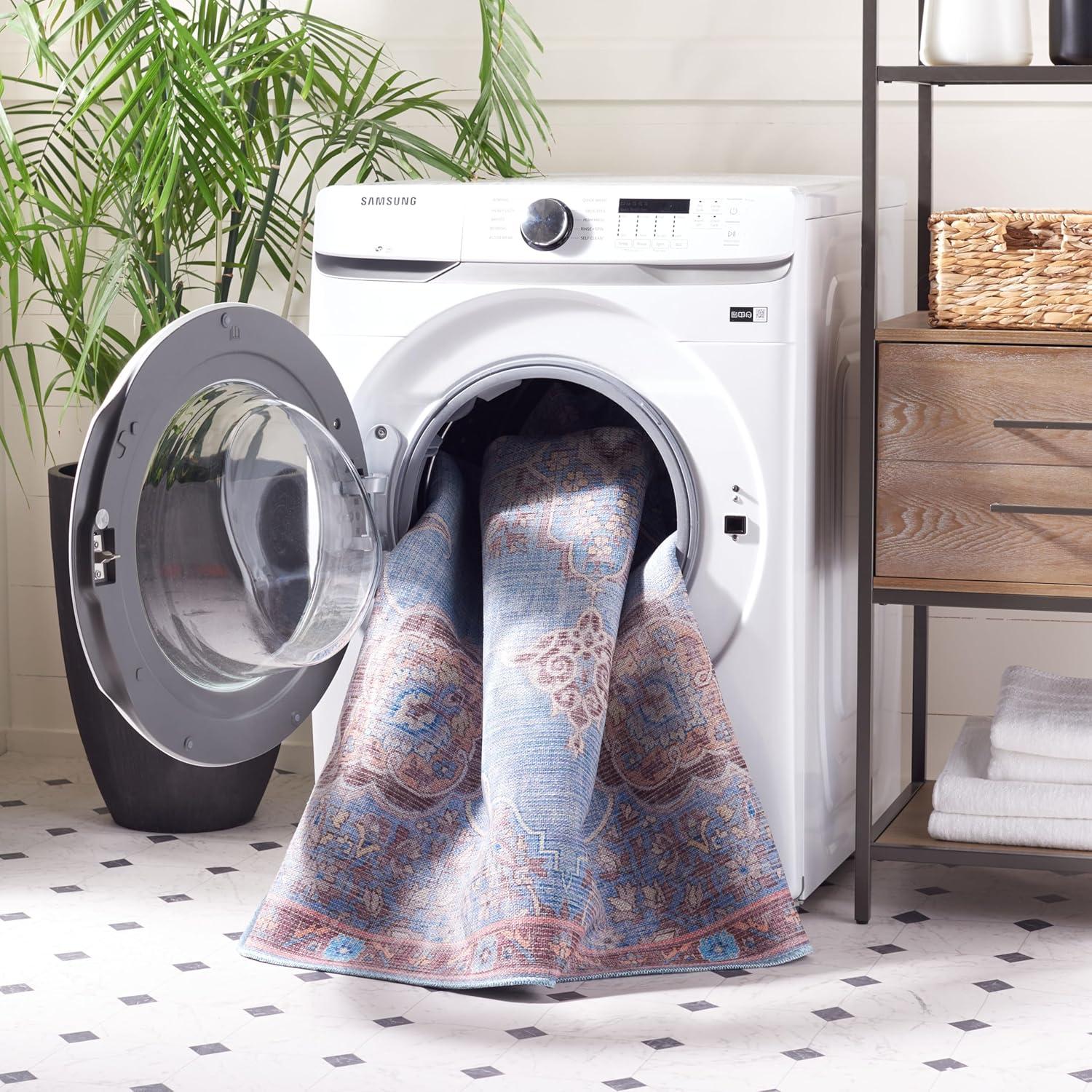 Serapi SEP580 Power Loomed Machine Washable Skid-Resistant Indoor Area Rug - Blue/Brown - 6'7" Round - Safavieh