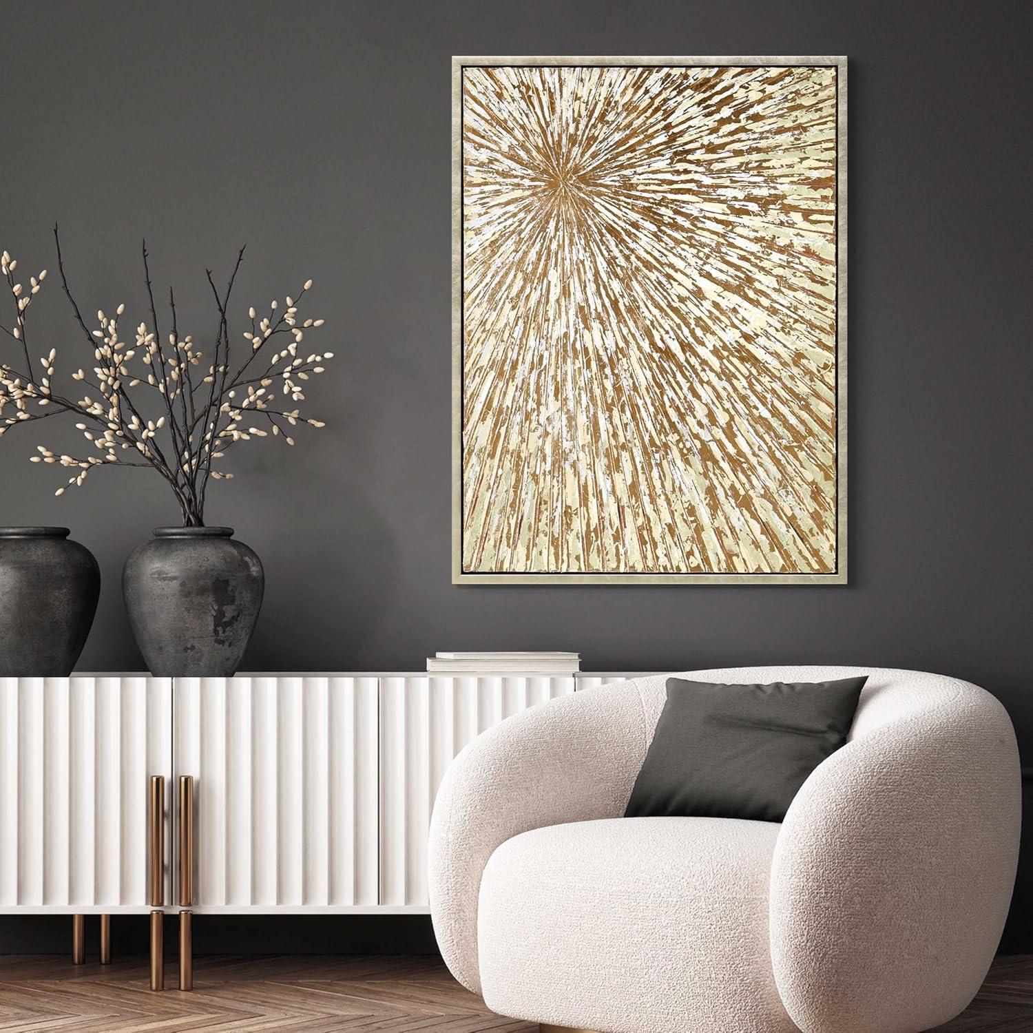 Empire Art Direct Radiant Burst Metallic Hand Painted Framed Canvas Wall Art with Gold Foil