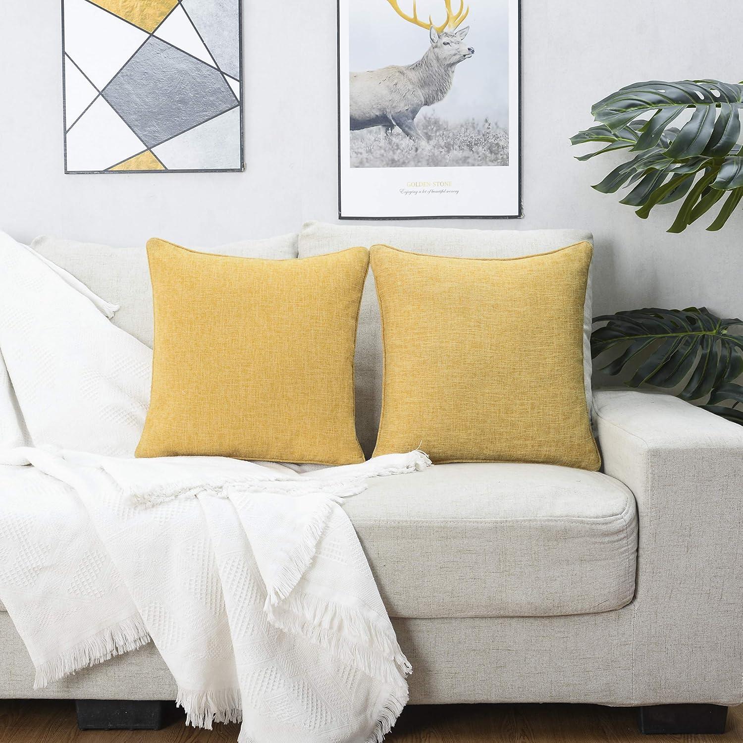 MAXAYA Set Of 2 Mustard Yellow Pillow Covers 18X18 Inch Rustic ...
