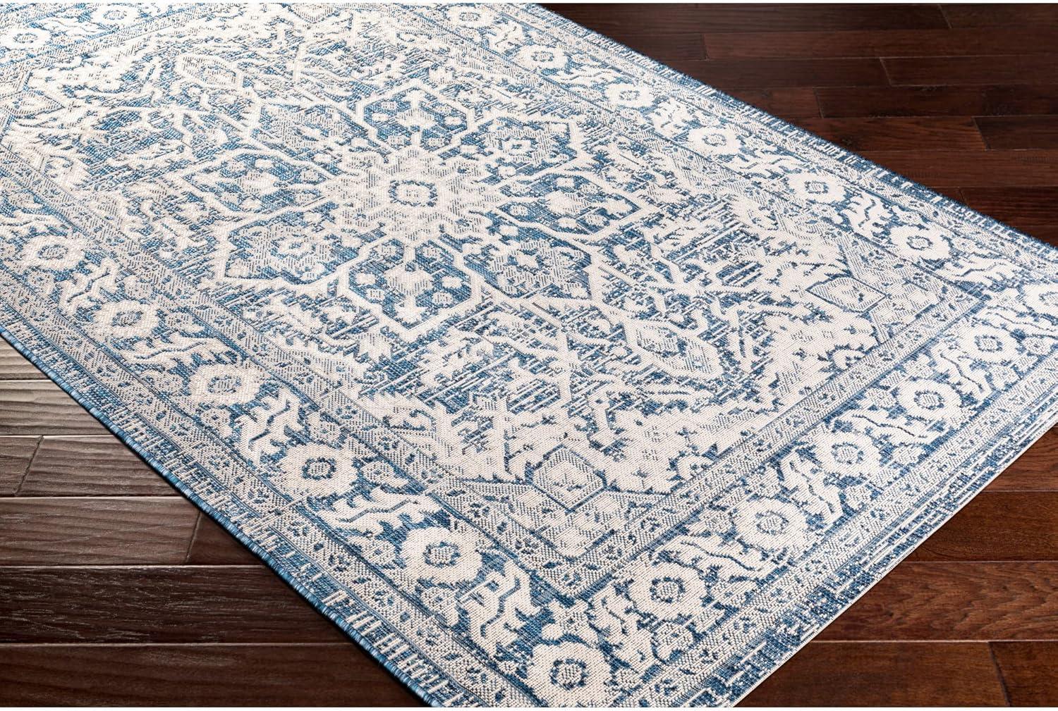 Denim Blue Synthetic Machine Woven Runner Rug, 2'7" x 12'