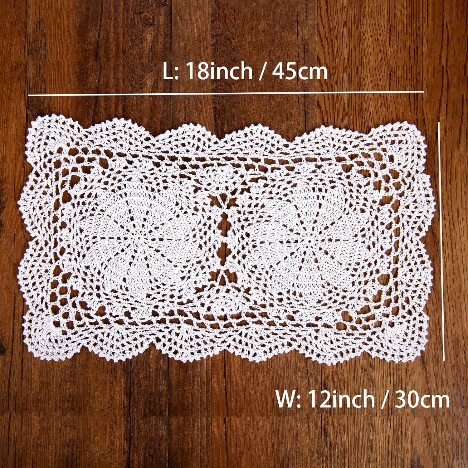 Handmade White Cotton Crochet Lace Placemats 10.6x16.9 Inch