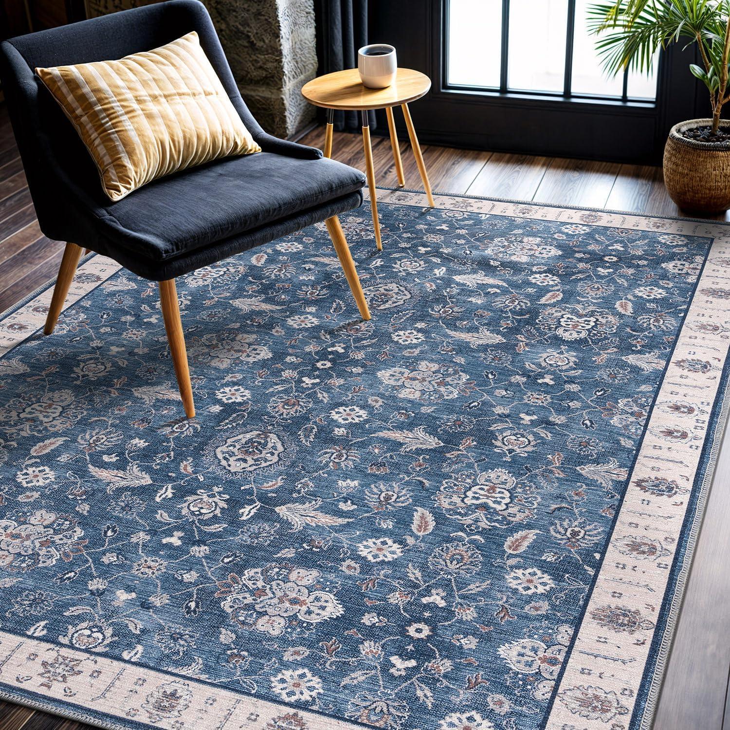 CAMILSON Oriental Retro Persian Traditional Vintage Distressed Non-Shedding Indoor Area Rug(4008-Navy 5x7)