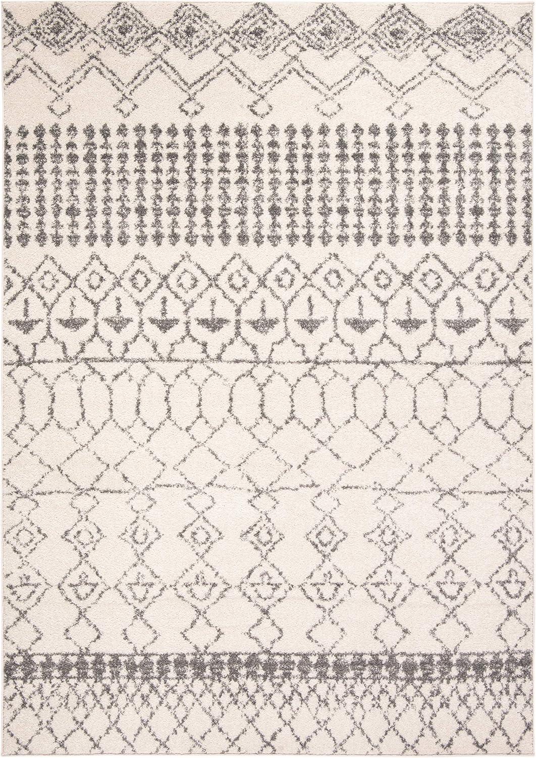 Ivory and Grey Hand-Knotted Synthetic 6' x 9' Easy-Care Area Rug