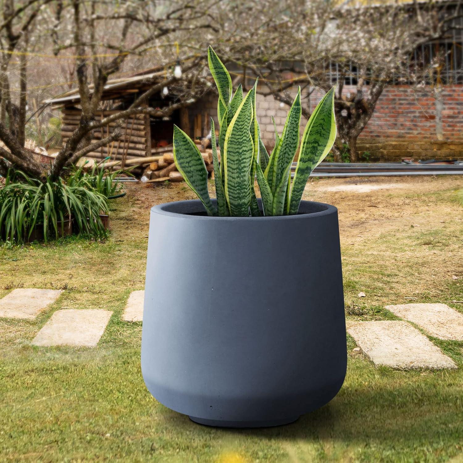 Charcoal Round Concrete Planter with Soft Curves, 20"