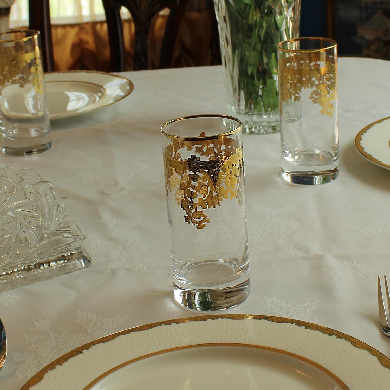 Lorren Home Trends Set of 4 Embellished 24K Gold Crystal High Ball Tumbler-Made In Italy