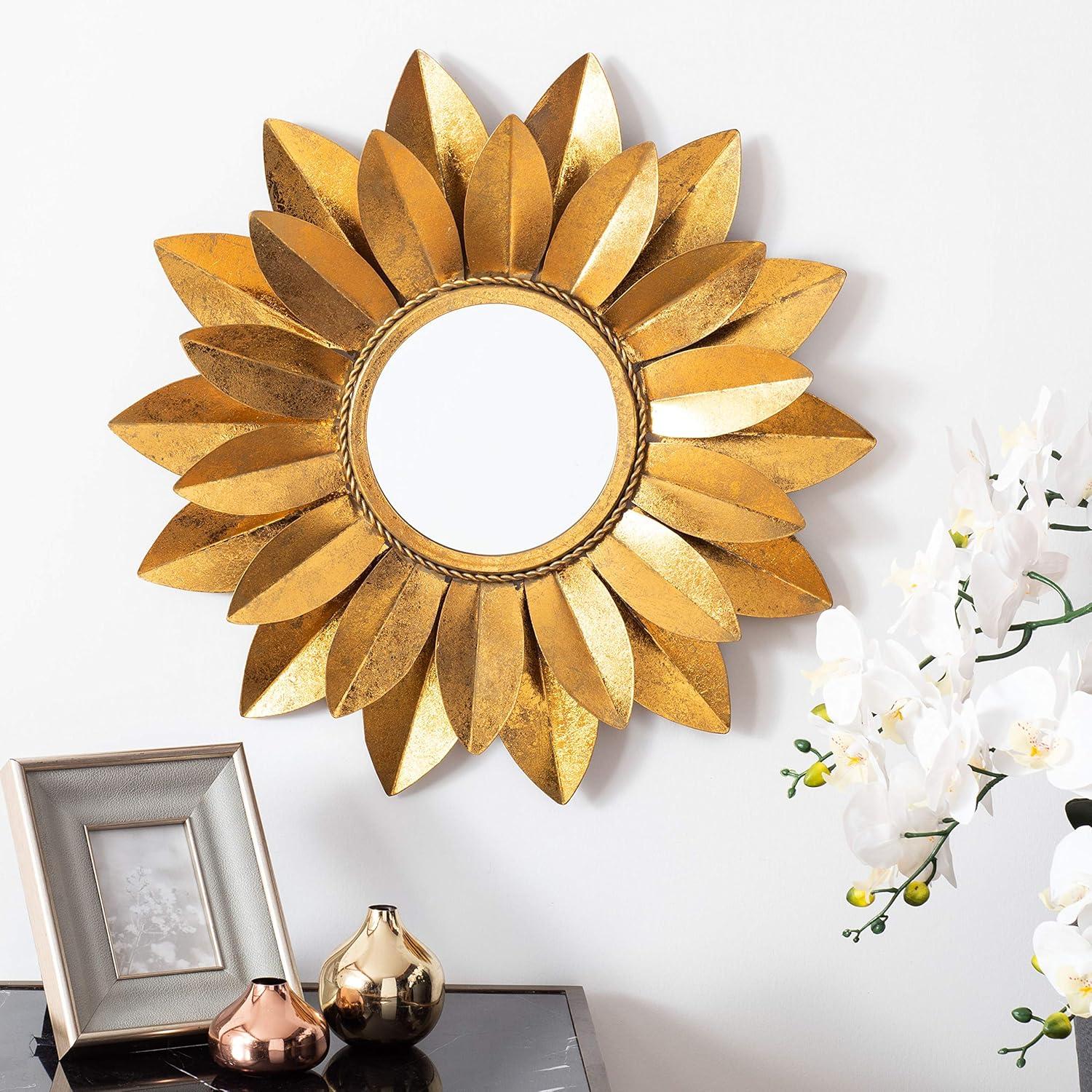 Safavieh Larcen 22 in. Solid Sunburst Round Mirror, Gold Foil