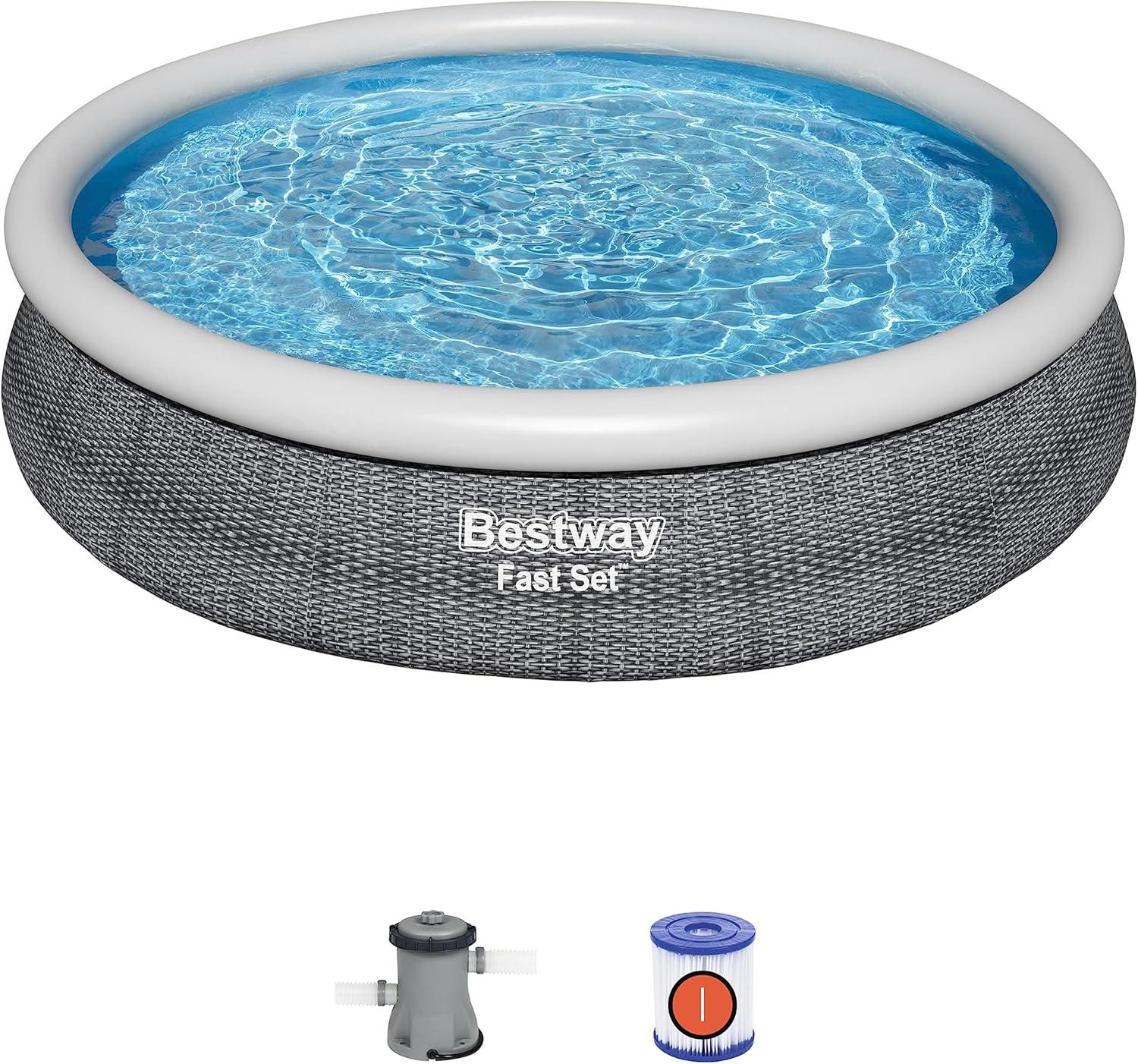 Gray Rattan 12' Round Inflatable Above Ground Pool with Pump