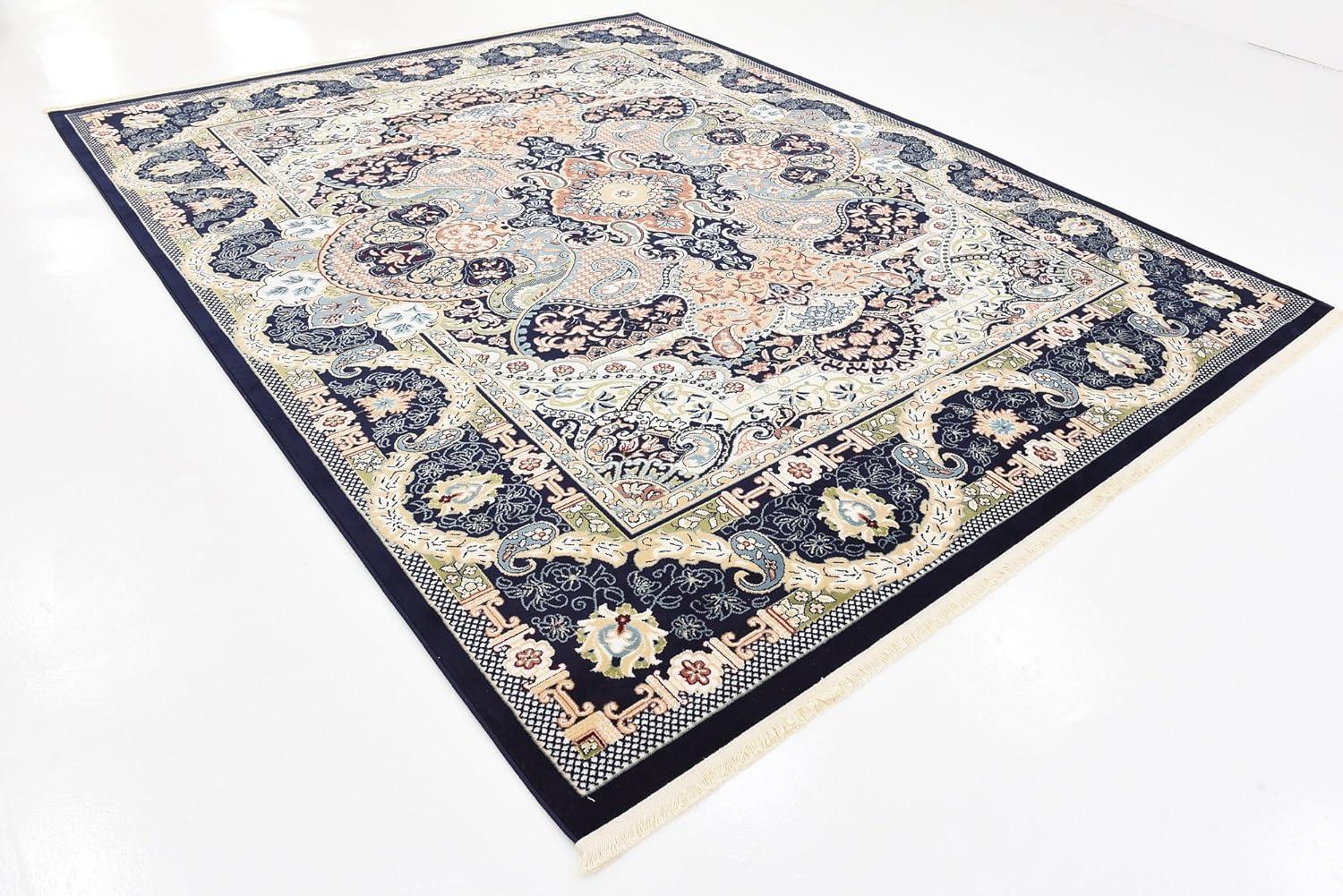 Navy Blue Floral Elegance 8' x 10' Synthetic Area Rug