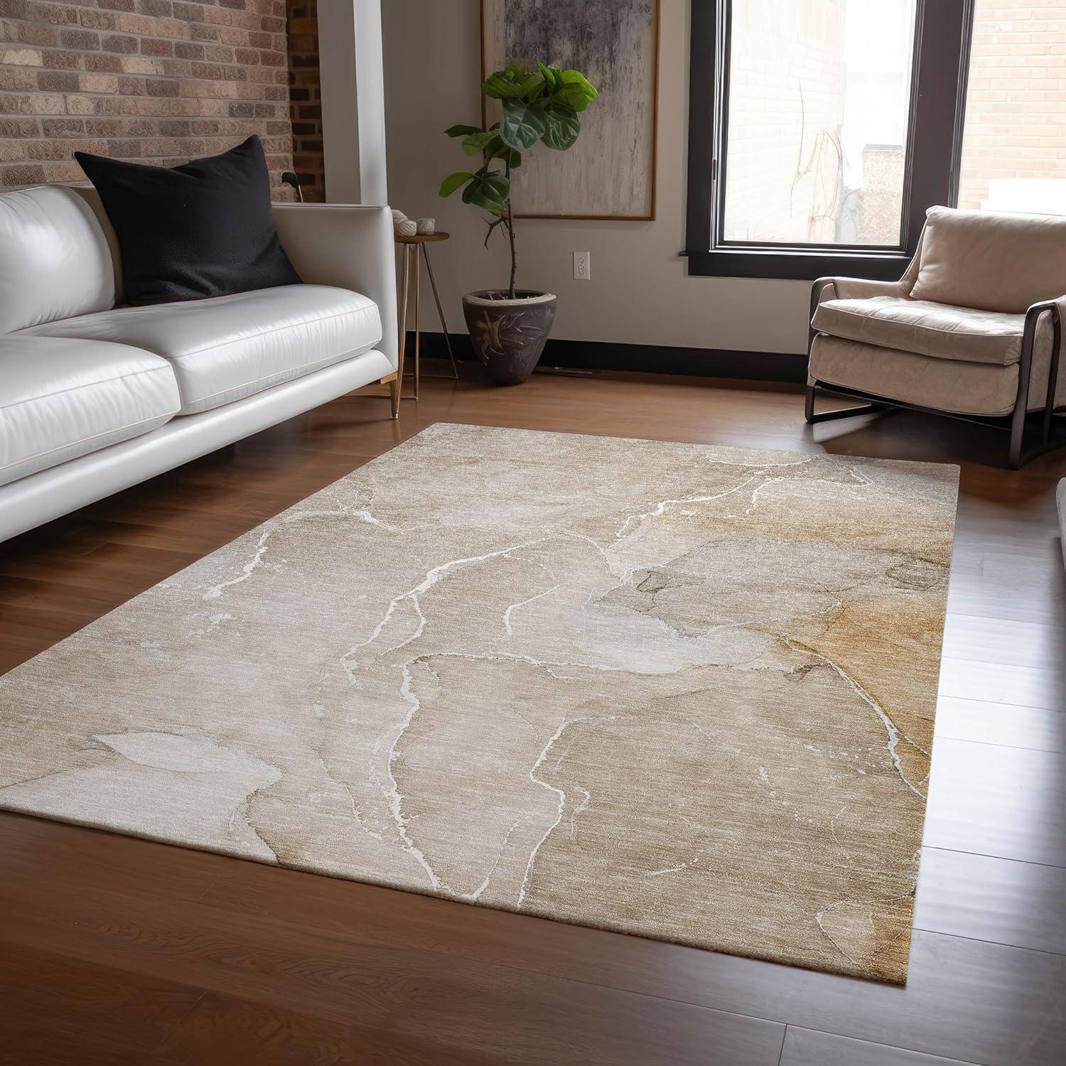 Beige and Light Brown Synthetic Flat Woven 9' x 12' Area Rug