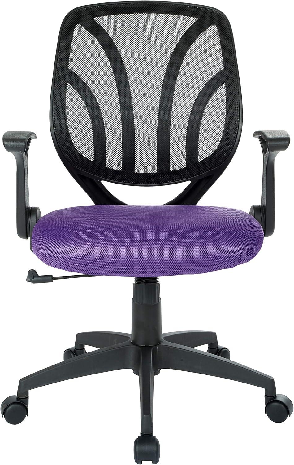 Office Star Products Screen Back Chair with Purple Mesh, Flip Arms, and Silver Accents