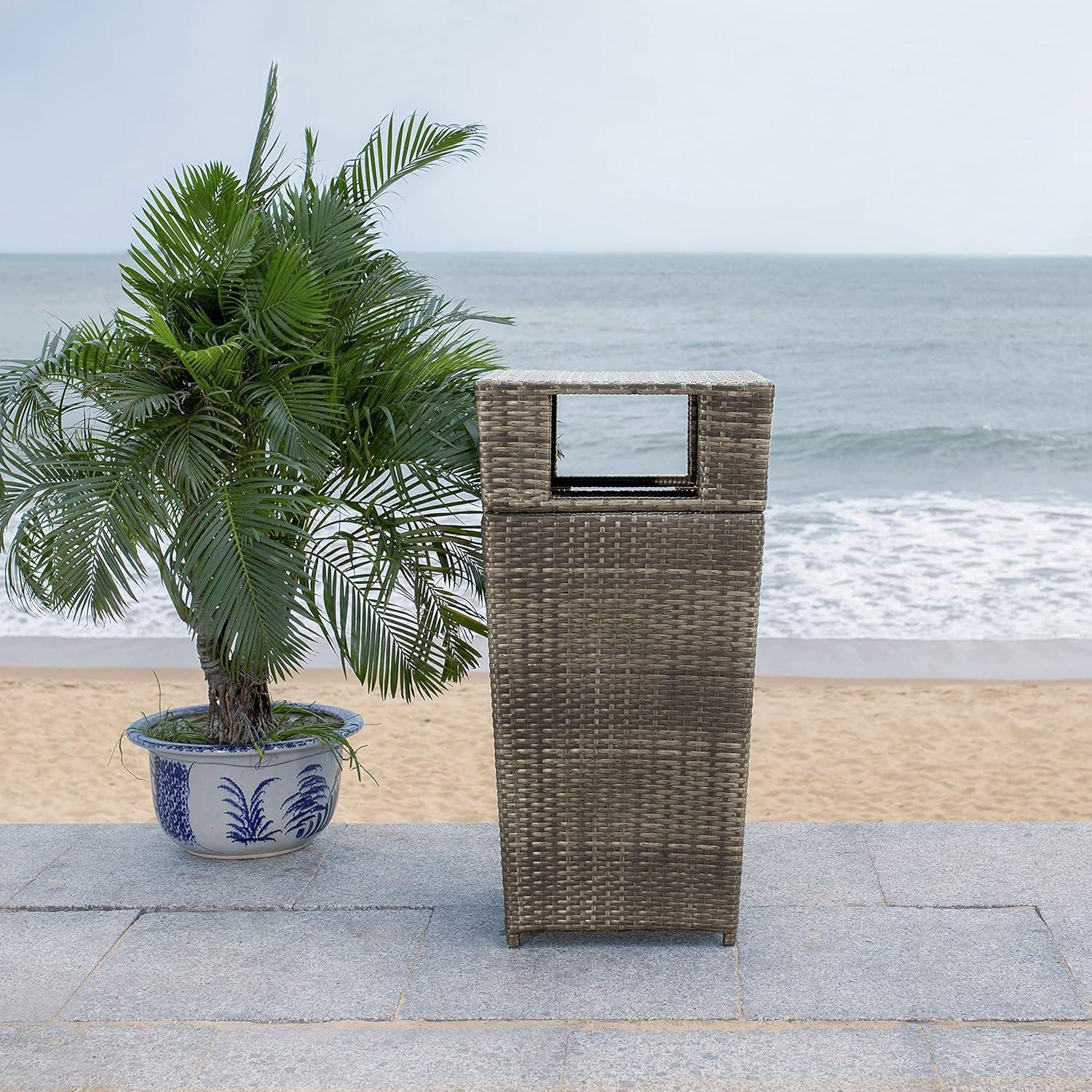 Mazeli Outdoor Trash Can - Grey Brown - Safavieh