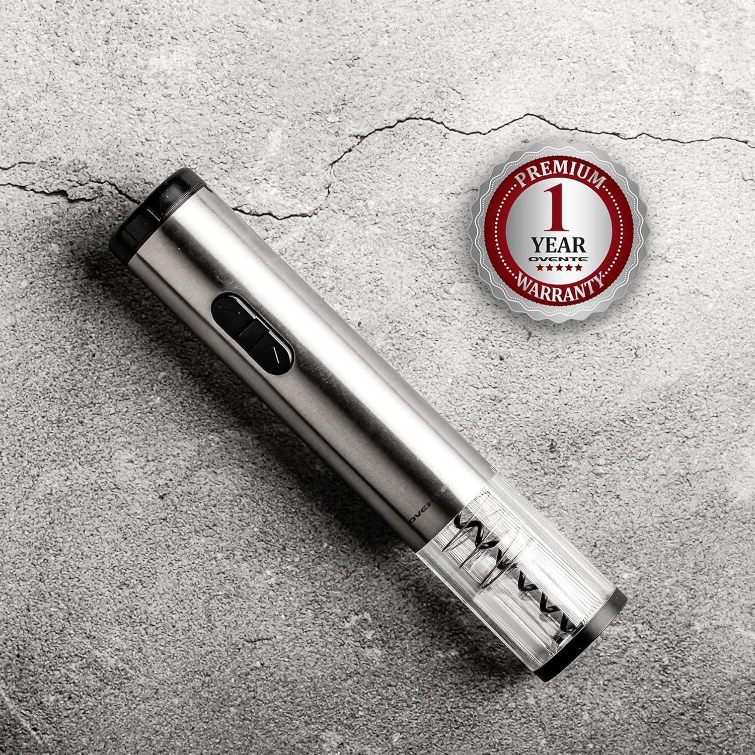 OVENTE Electric Stainless Steel Wine Bottle Opener, Foil Cutter, Perfect for Travel, Silver WO1381S