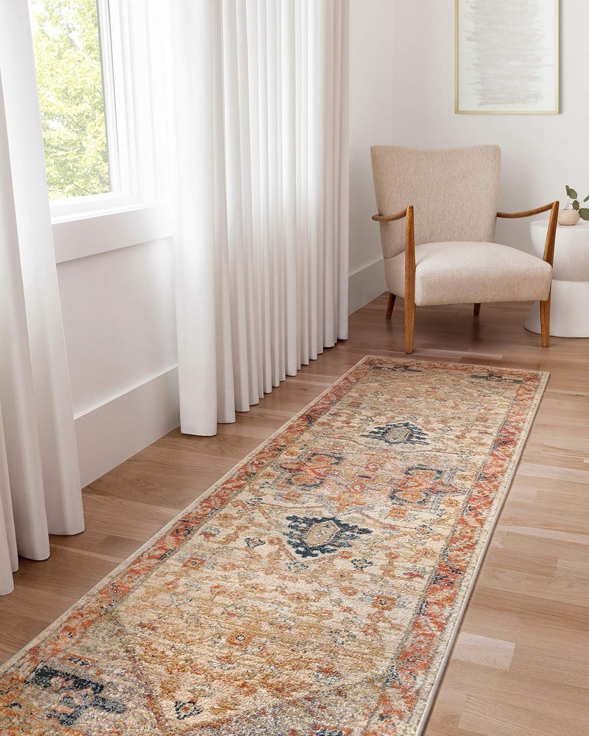 Multicolor Antique-Inspired 4' x 6' Synthetic Area Rug