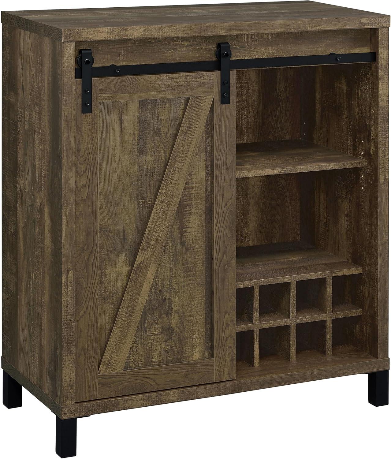 Coaster Farmhouse Wood 2-Shelf Bar Cabinet with Sliding Door in Oak