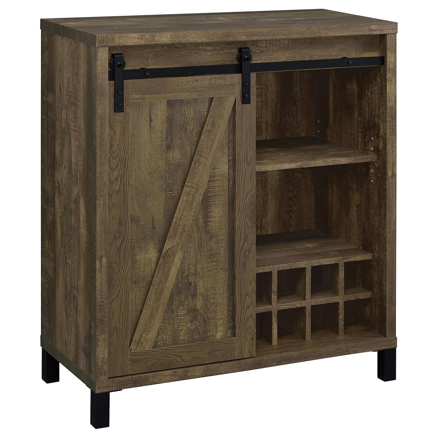 Coaster Farmhouse Wood 2-Shelf Bar Cabinet with Sliding Door in Oak