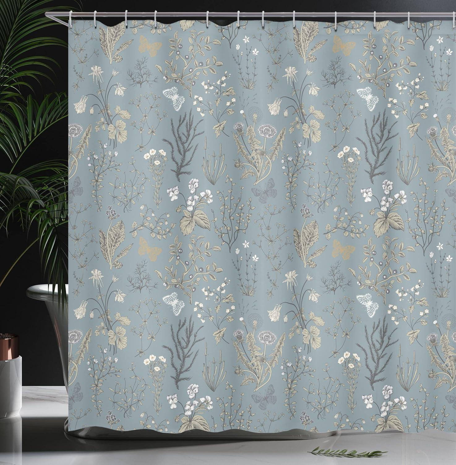 Floral Shower Curtain with Hooks Included