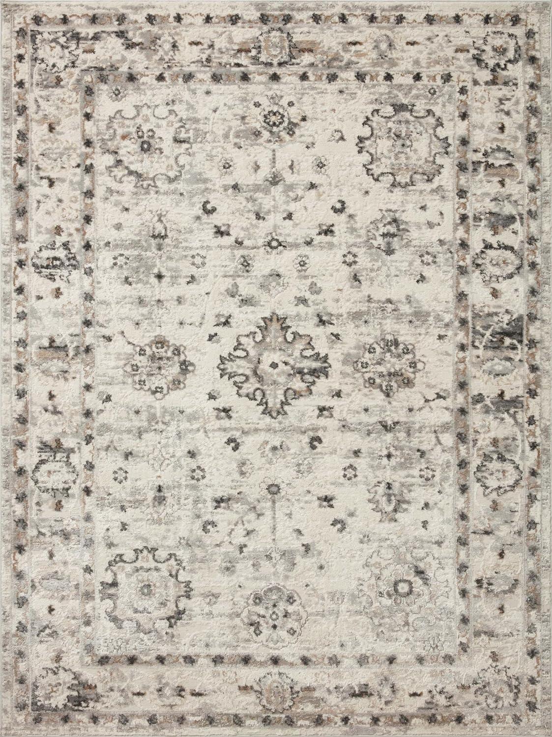 Ivory and Stone Stain-Resistant Wool and Synthetic Area Rug 5'3" x 7'8"