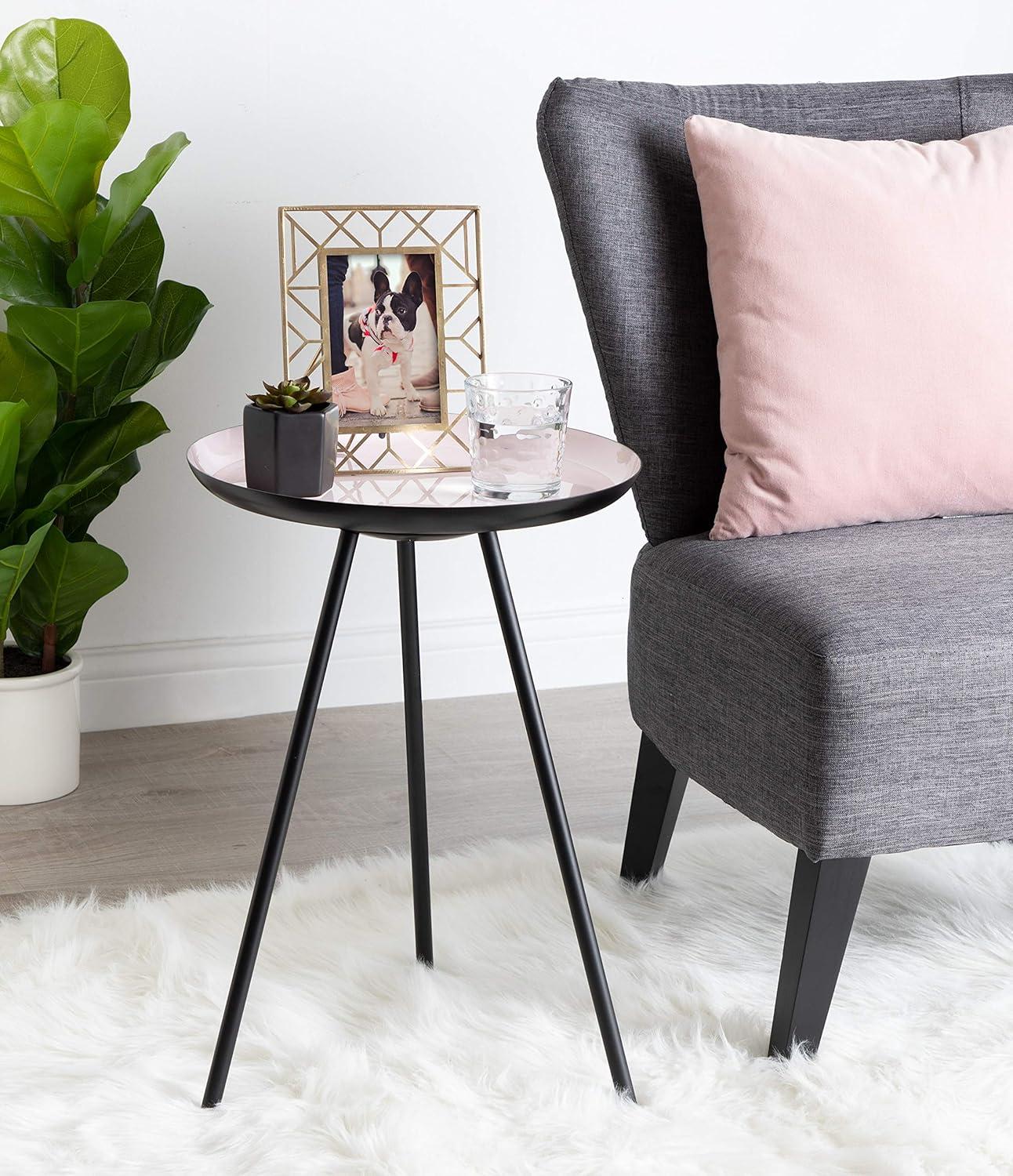 Kate and Laurel Laranya Round Metal Side Table, 15x15x22.5, Pink and Black