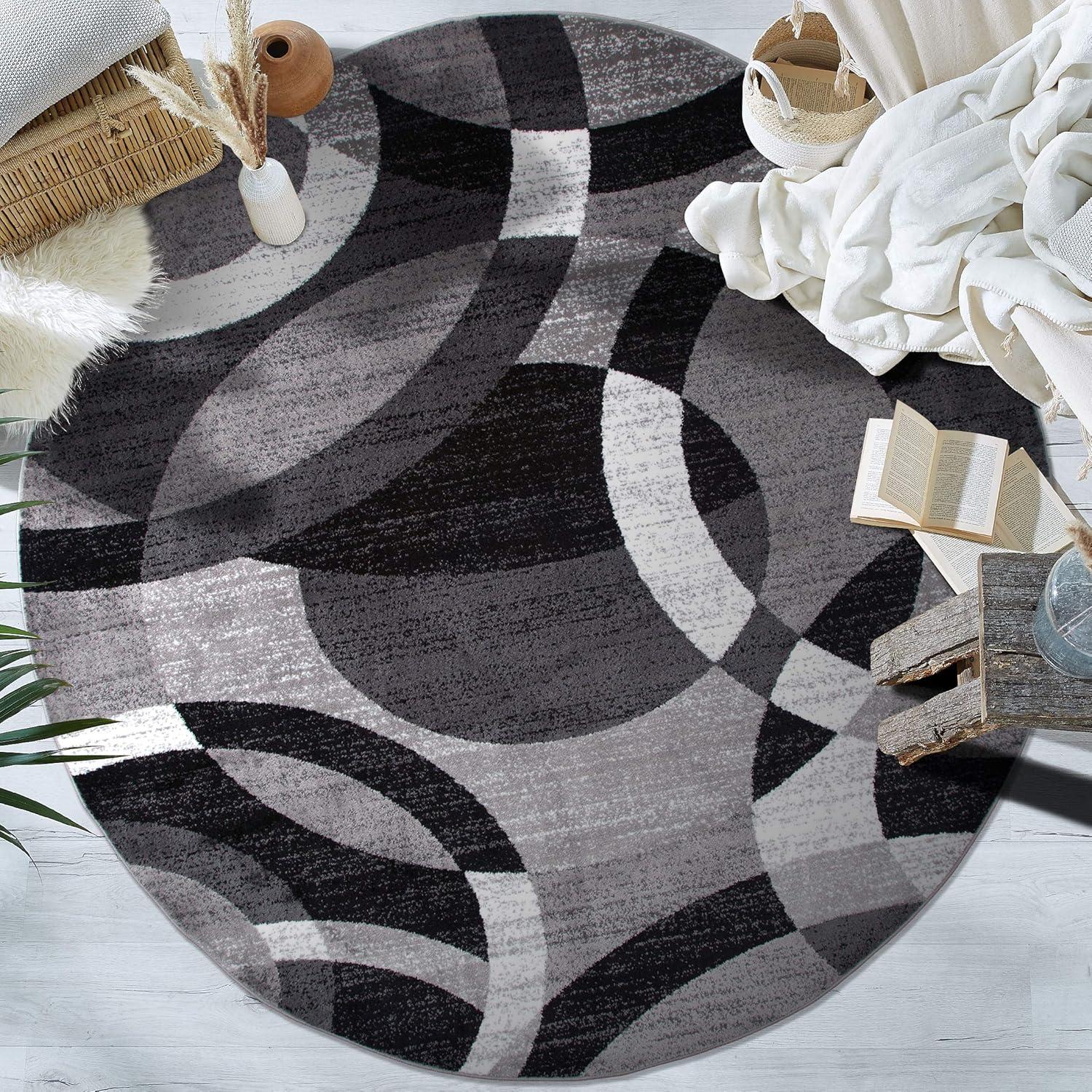 World Rug Gallery Geometric Circles Gray 6'6" Round Rug