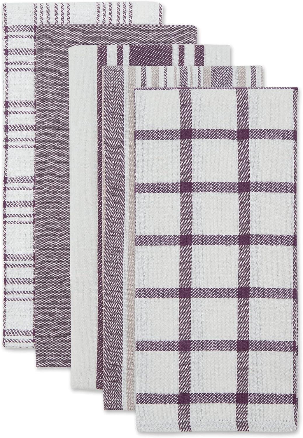 Eggplant Woven Dishtowels, Assorted Design - Set of 5