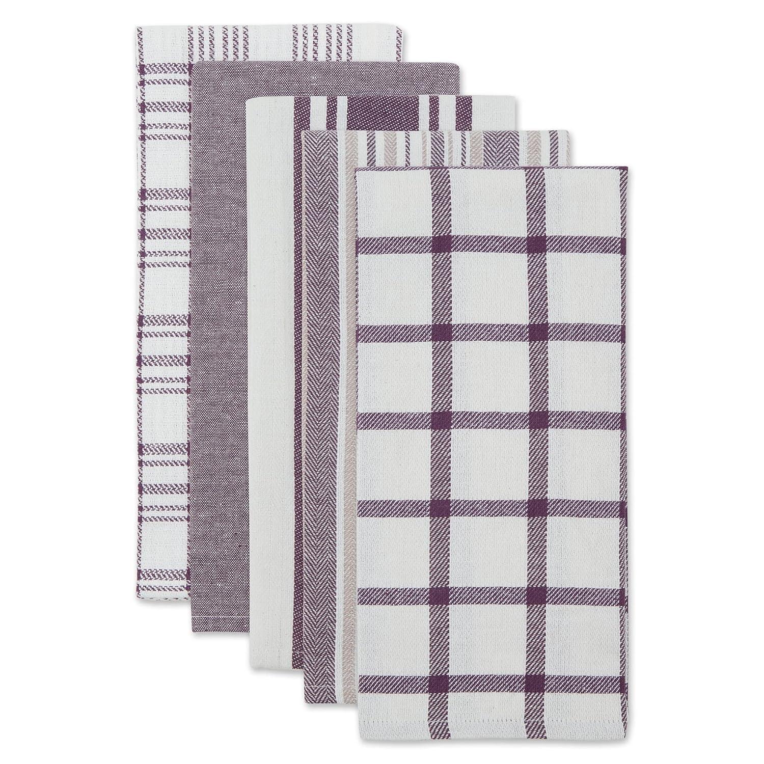 Eggplant Woven Dishtowels, Assorted Design - Set of 5
