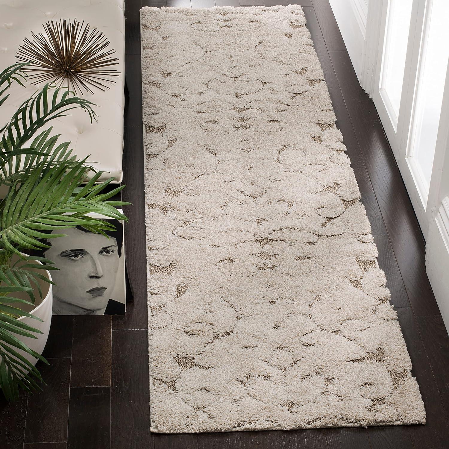 Florida Shag SG470 Power Loomed Indoor Accent Rug - Cream/Beige - 4'x4' Square - Safavieh