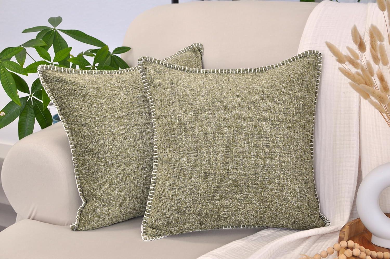Oveesha Soft Chenille Throw Pillow Covers With Stitched Edge (Set of 2)