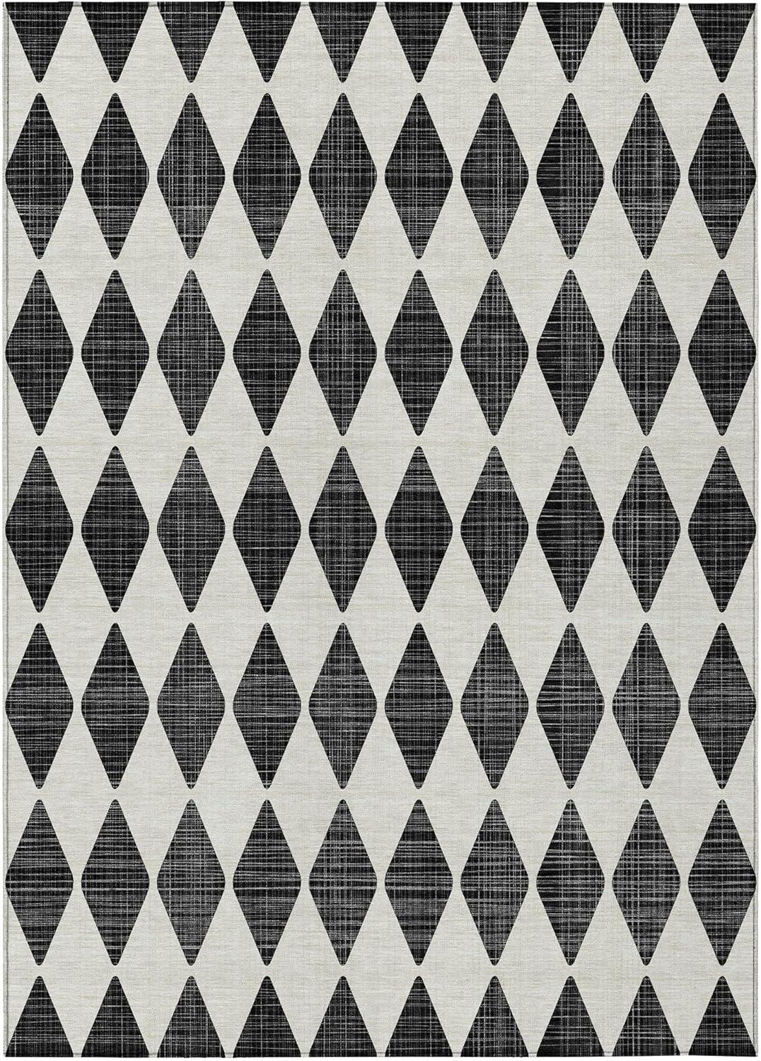 Black and White Diamond Pattern Washable Synthetic Rug