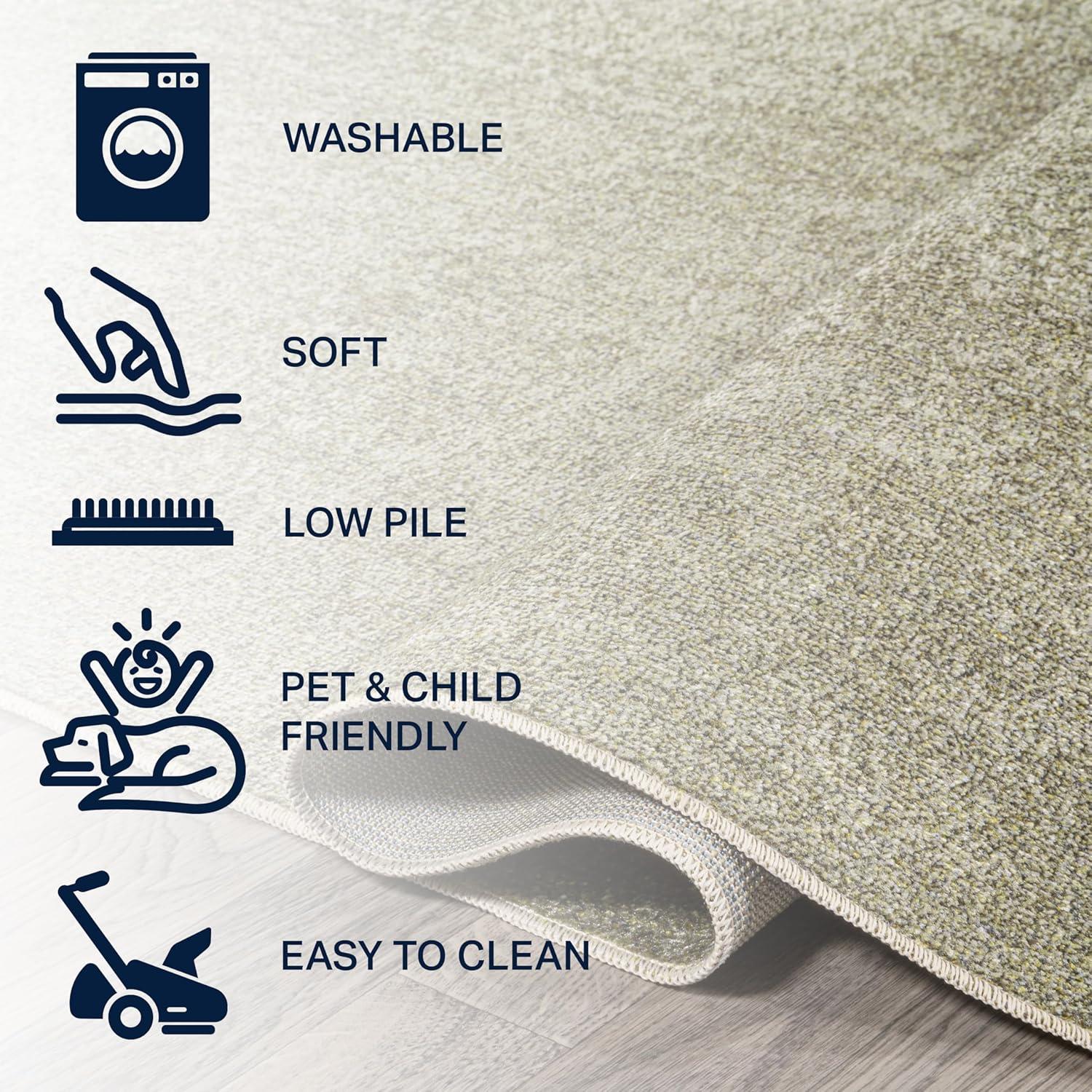 JONATHAN Y Twyla Classic Solid Low-Pile Machine-Washable Sage Green 5 ft. x 8 ft. Area Rug