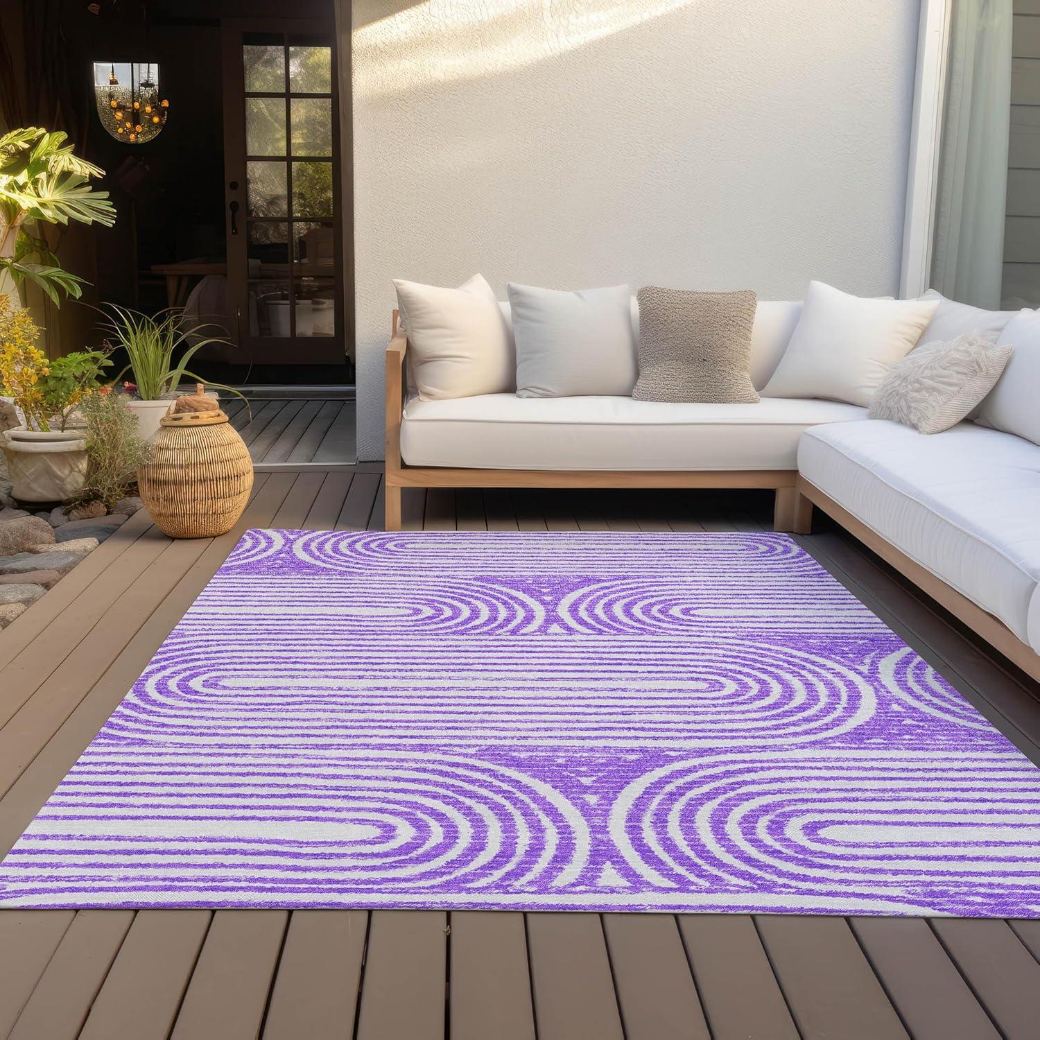 Purple Abstract Synthetic Reversible 3' x 5' Area Rug