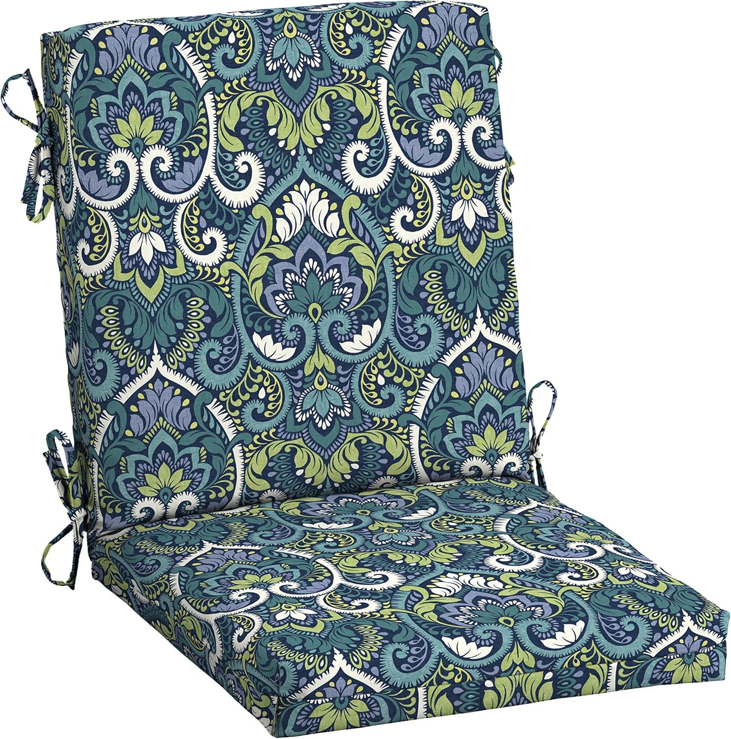 Arden Selections Outdoor Chair Cushion 16.5 x 18, Sapphire Aurora Blue Damask