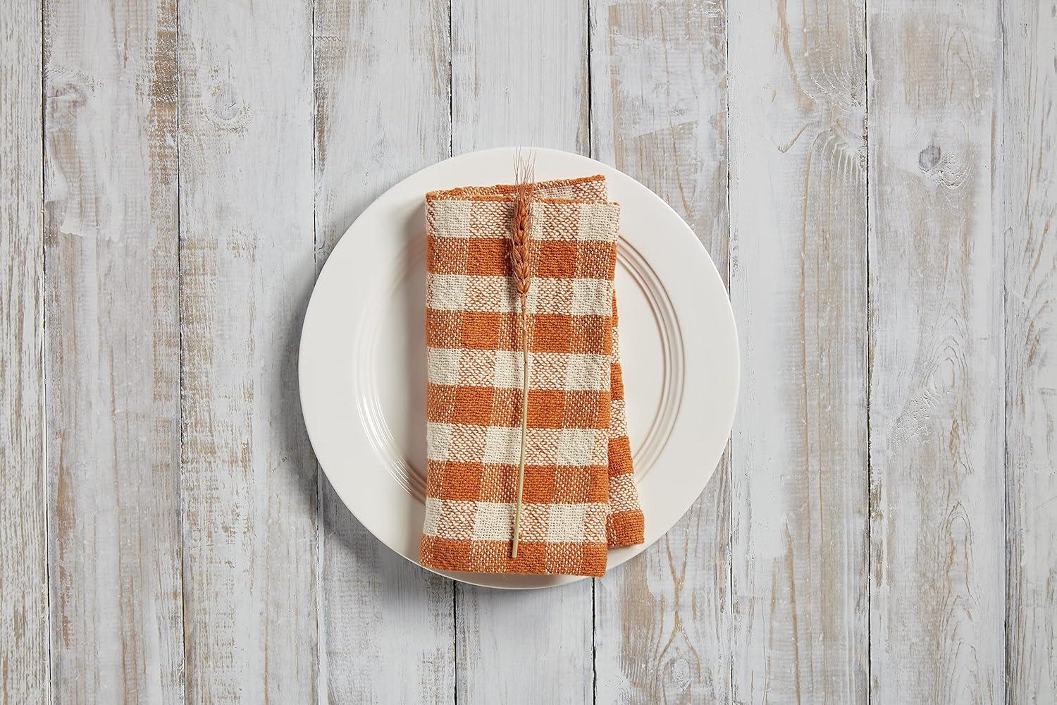 Orange Buffalo Check Cotton Napkin Set, 18" x 18"