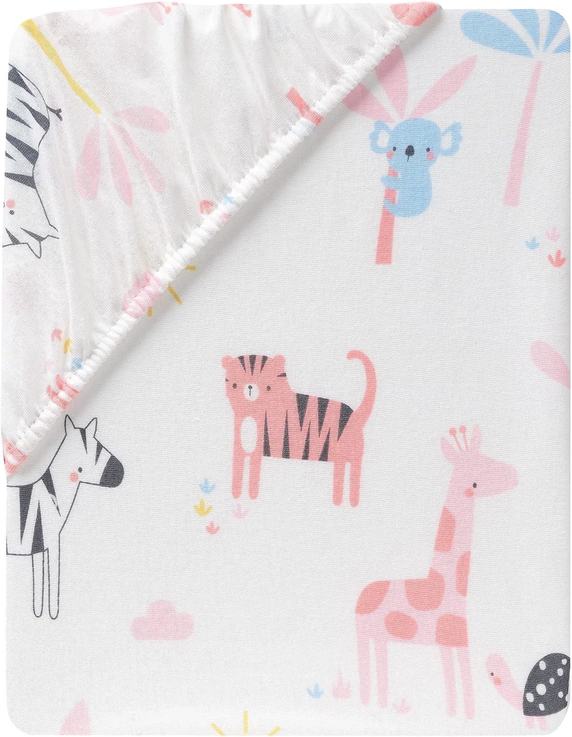 Lambs & Ivy Snuggle Jungle Pastel Safari Cotton Jersey Baby Fitted Crib Sheet