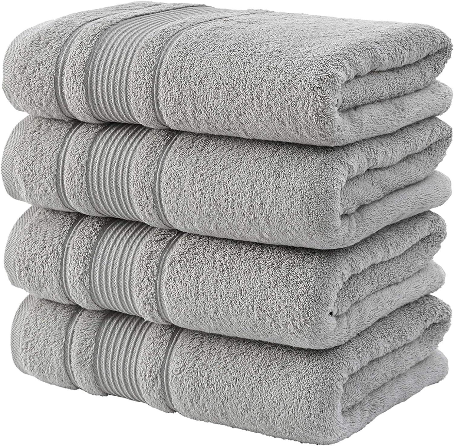 4-Piece Bath Towels Set for Bathroom, Spa & Hotel Quality | 100% Cotton Turkish Towels | Absorbent, Soft, and Eco-Friendly (Grey)