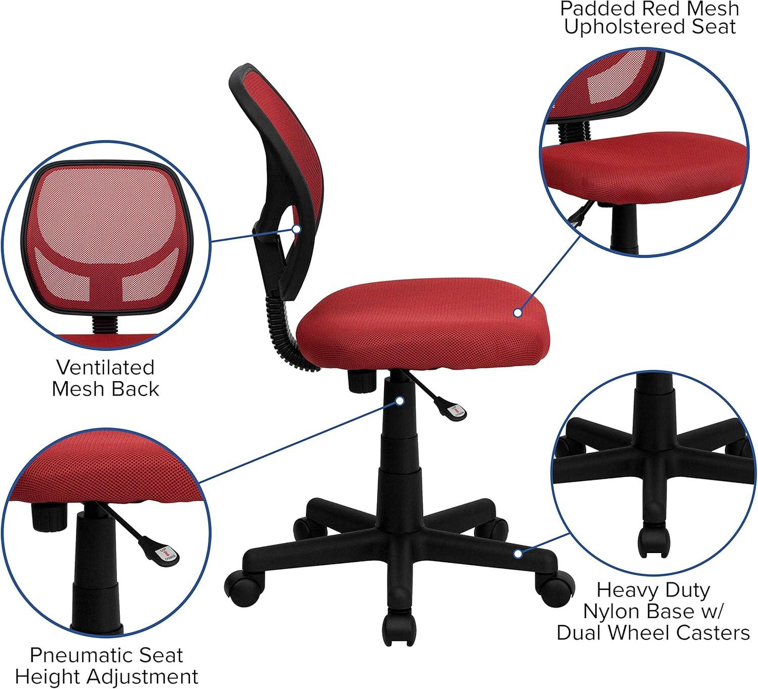 Low Back Red Mesh Swivel Task Office Chair with Lumbar Support