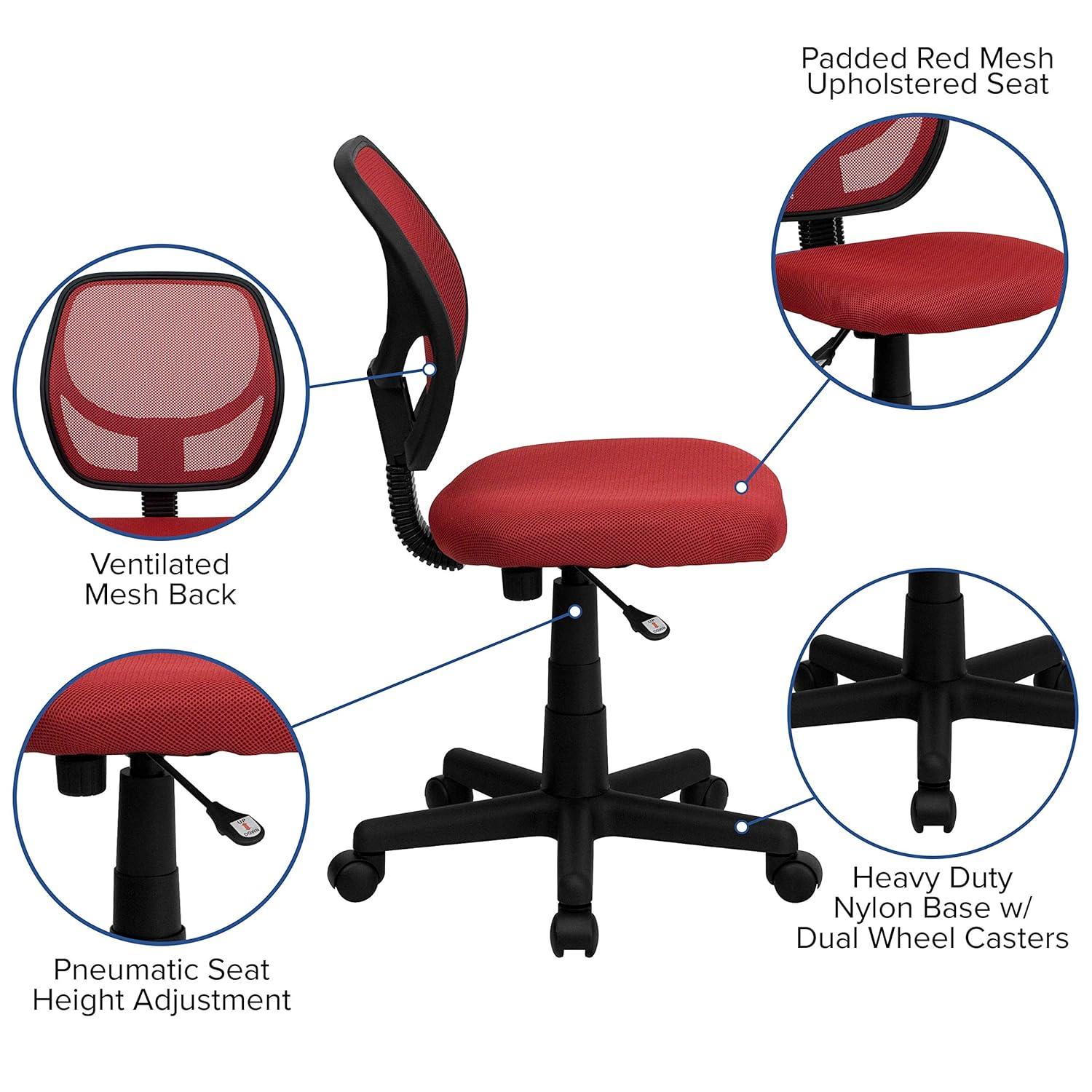 Low Back Red Mesh Swivel Task Office Chair with Lumbar Support