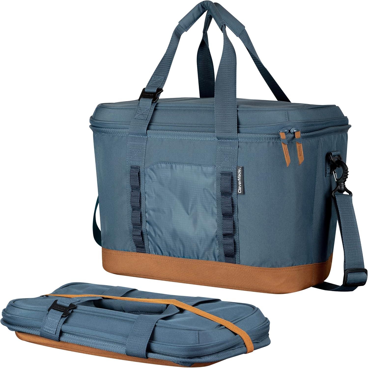 Rebrilliant Collapsible Insulated Cooler Bag – 50 Can Leakproof Soft Cooler For Beach, Travel, Car – Shoulder Strap, Bottle Opener (Ocean)