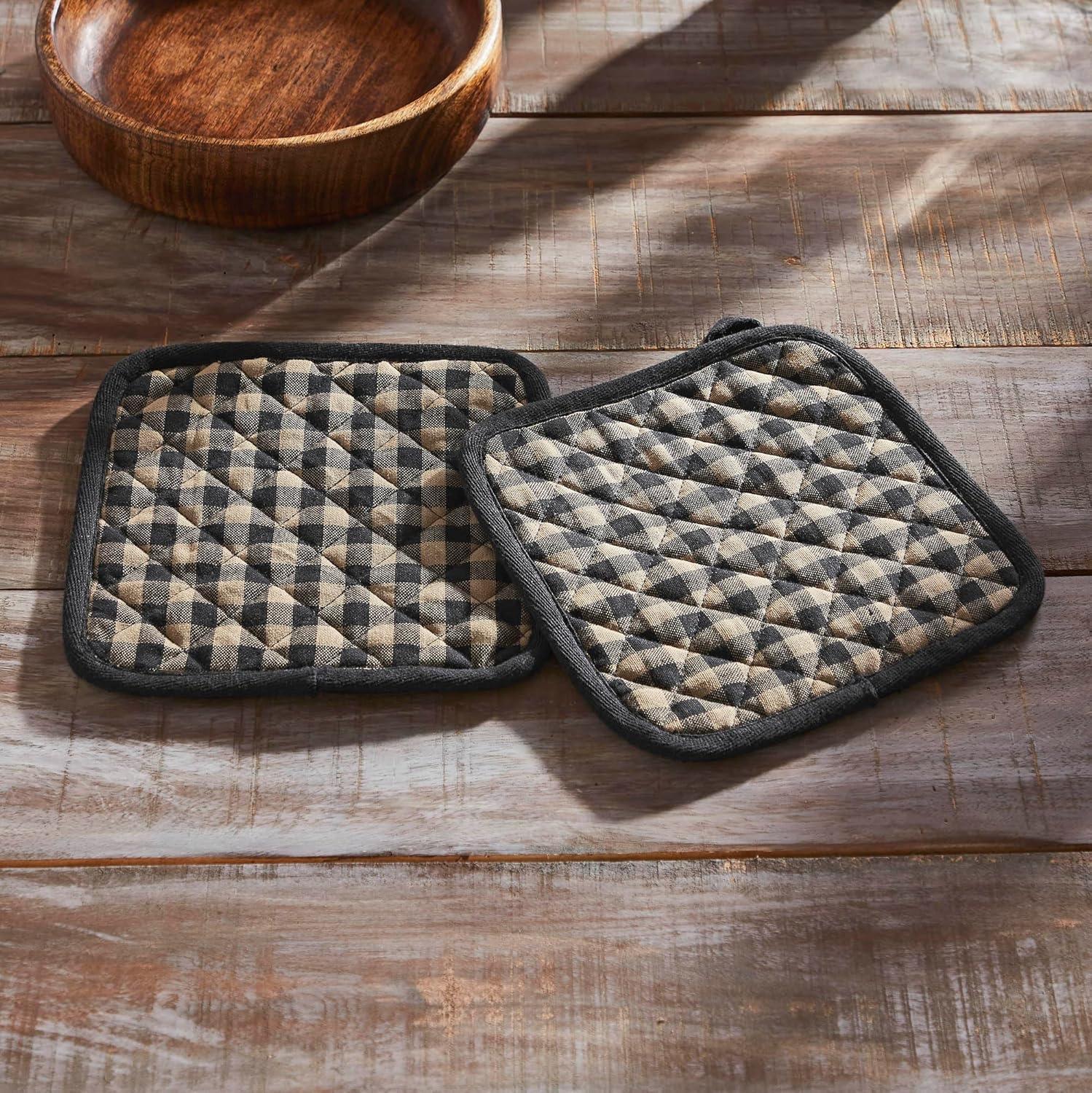 Country Black Check Cotton Pot Holder Set of 2