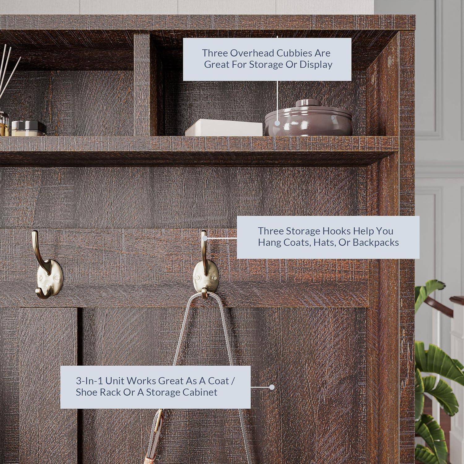 BELLEZE Entryway Hall Tree, Coat Rack, Storage Bench, 3-in-1 Design, Freestanding Shoe Rack - Hilo (Espresso)