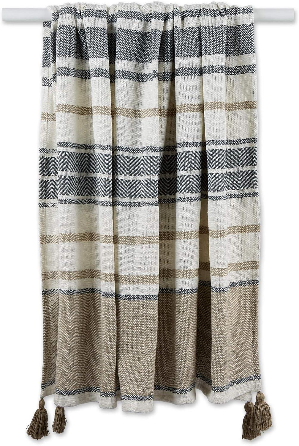 2-Tone Chevron Striped Throw Blanket Stone/Mineral - Design Imports: Hypoallergenic, Machine Washable, 50x60"