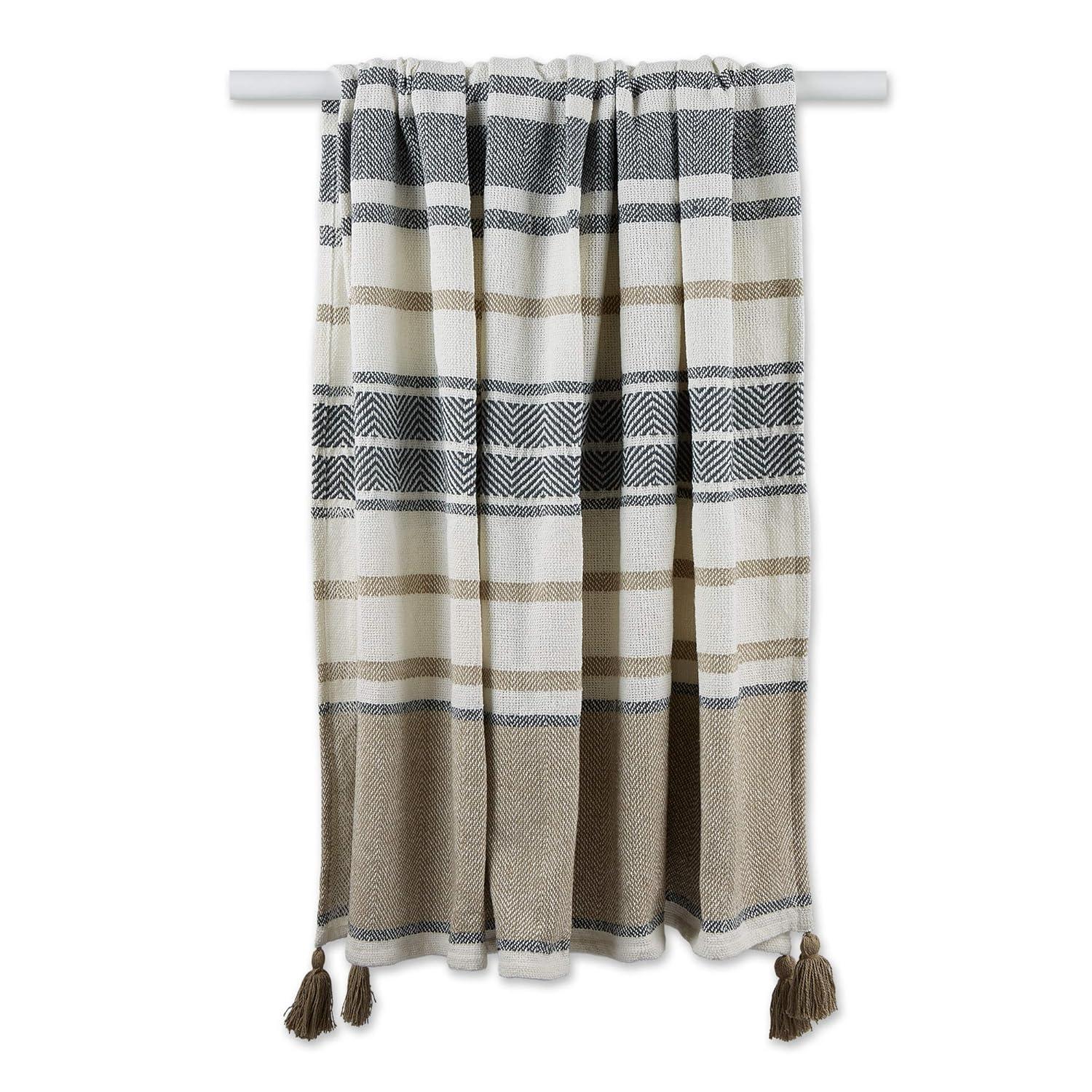 2-Tone Chevron Striped Throw Blanket Stone/Mineral - Design Imports: Hypoallergenic, Machine Washable, 50x60"