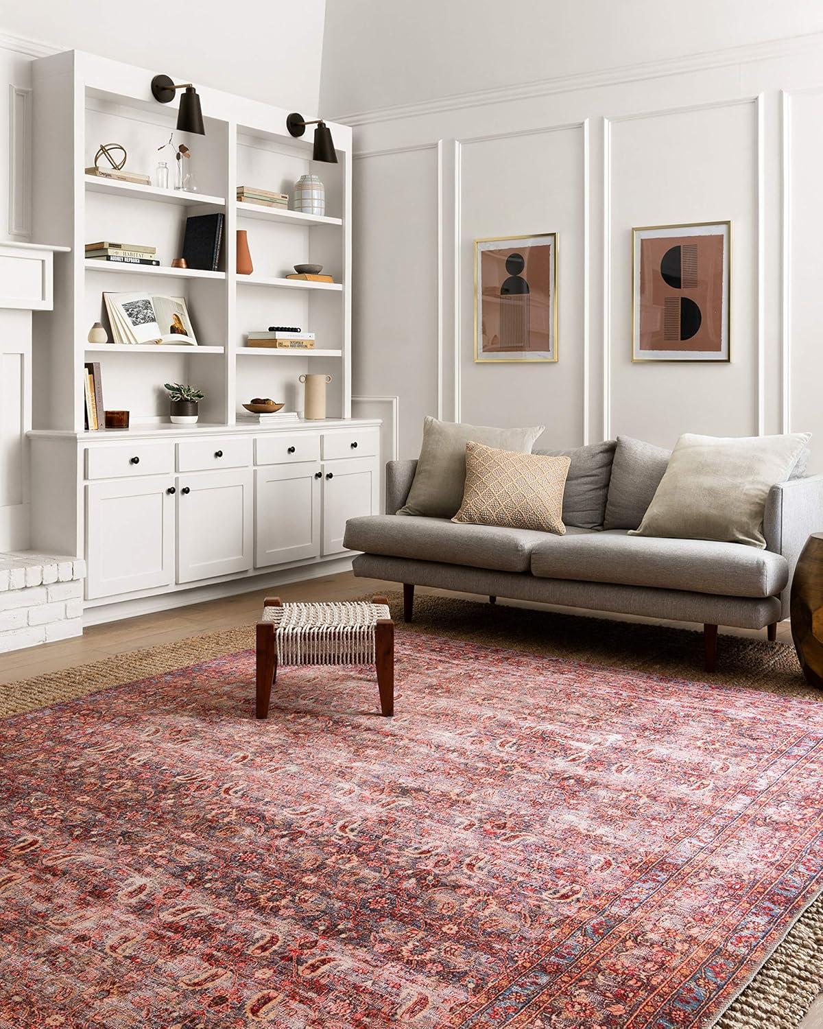 Loloi II Loren 8 x 12 (ft) Loomed Polyester Eggplant / Crimson Rectangular Indoor Distressed/Overdyed Oriental Area rug