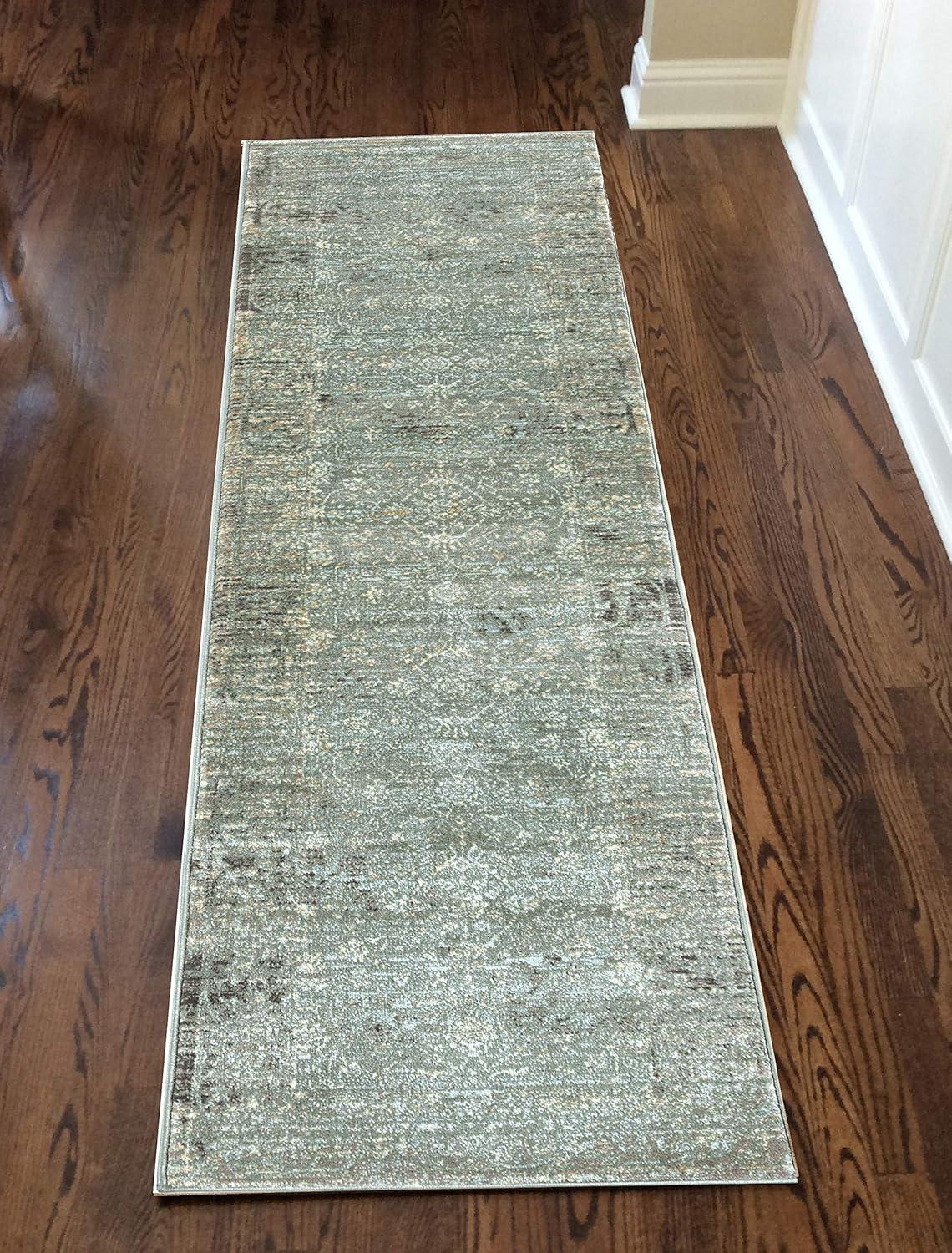 Seriate Vintage Green Traditional Runner Rug 2'2" x 7'7"