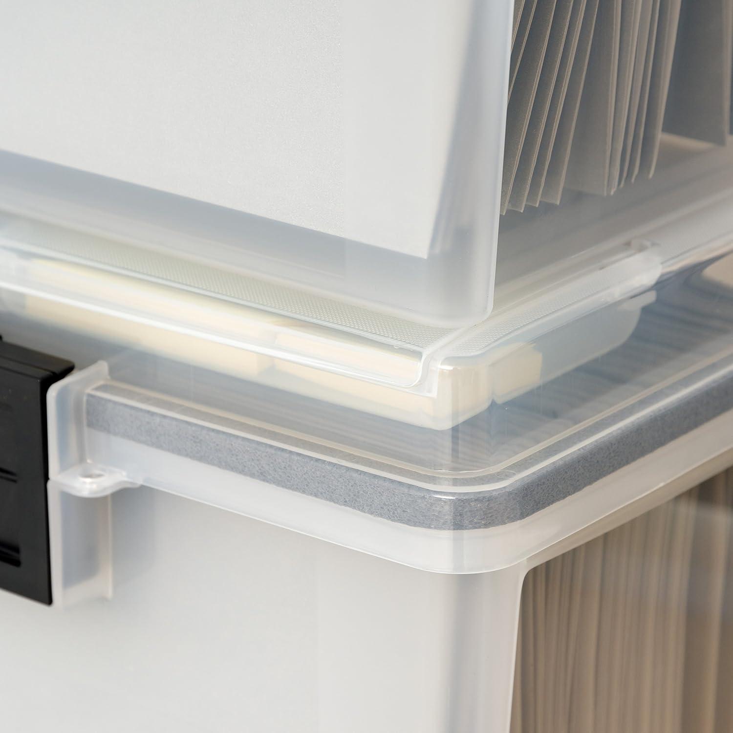 IRIS USA File Box WeatherPro Portable File Organizer Plastic File Box for Letter File w/ Organizer-Lid, Clear 19 Qt. 4 Pack