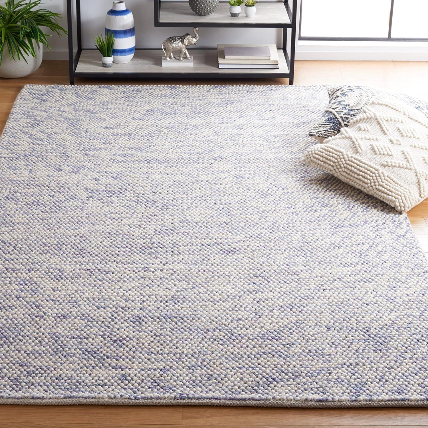 Blue and Ivory Handwoven Wool 6' x 9' Area Rug