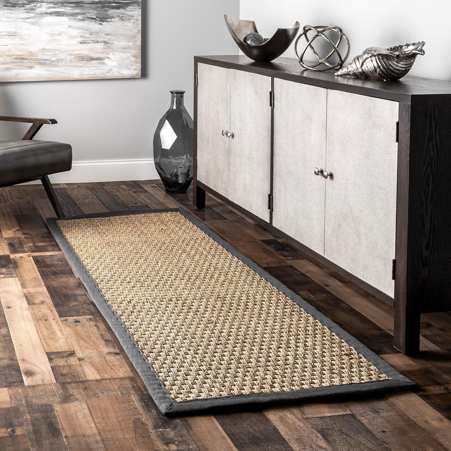 Dark Gray Seagrass Reversible Indoor/Outdoor Runner Rug, 2'6" x 6'