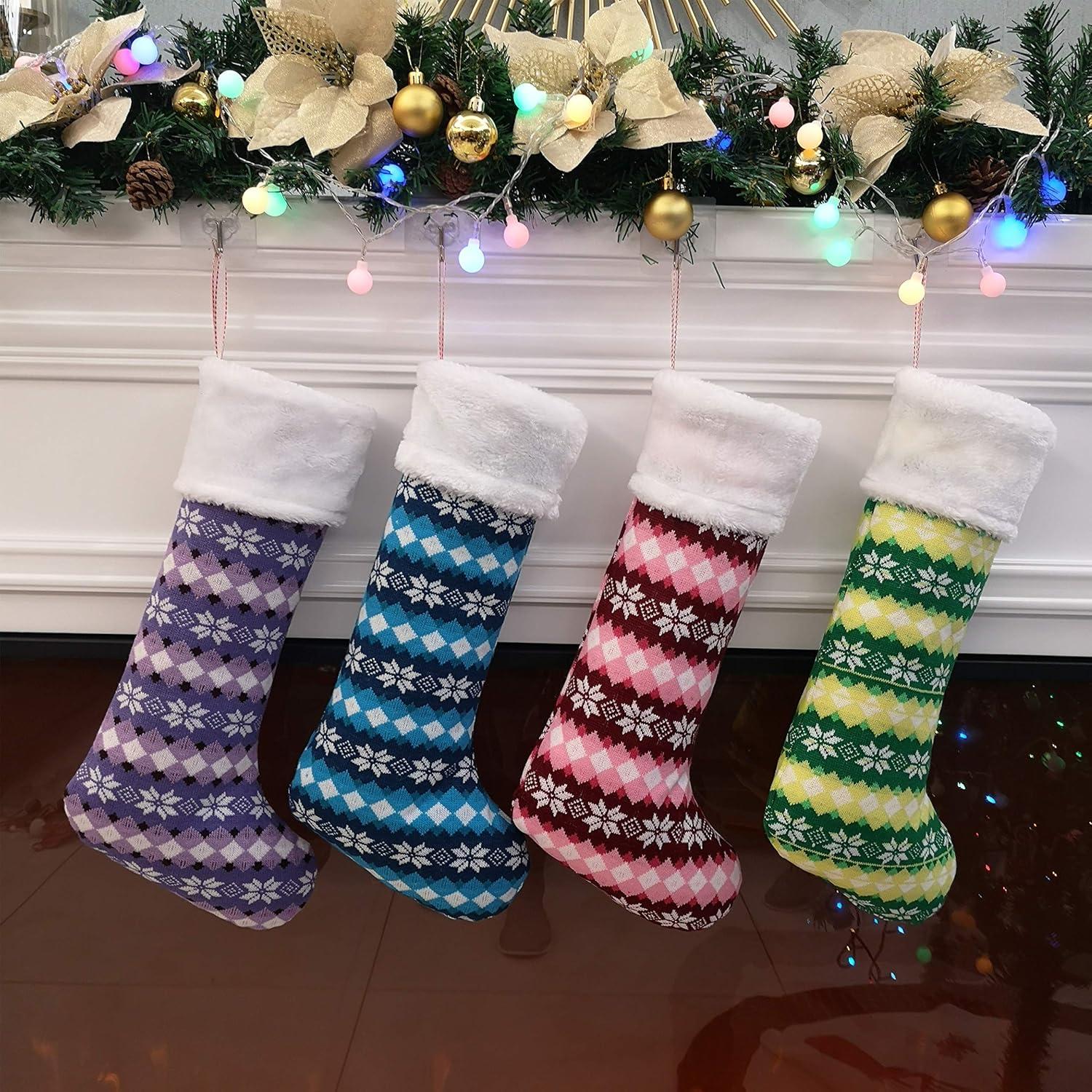 Colorful Knitted Christmas Stockings with Furry White Edge, 20''