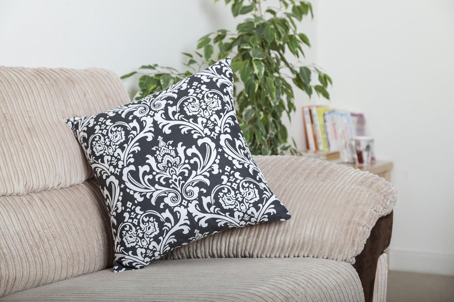 TreeWool (Pack of 2) Damask Accent Decorative Cotton Throw Pillow Covers (20 x 20 Inches, Black)