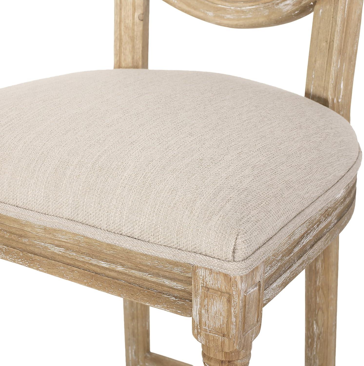 Beige and Natural French Country Wooden Barstools with Wicker Backrest, Set of 2