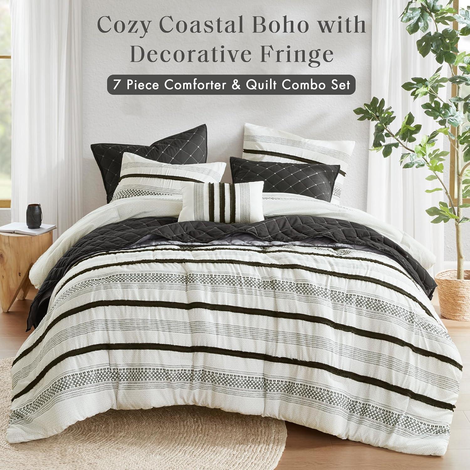 Carolina 7 Piece Stripe Comforter And Quilt Set